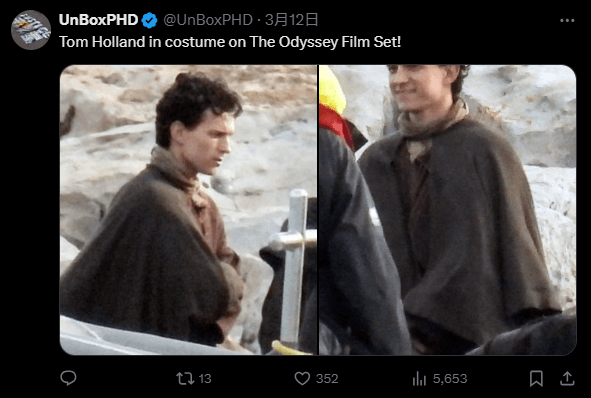 汤姆·赫兰德奥德赛造型曝光,诺兰史诗巨制再添期待